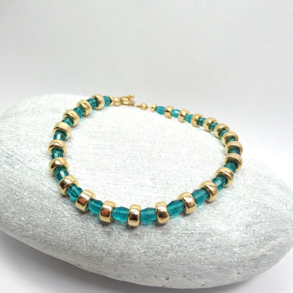 14k gold filled and teal glass bracelet
